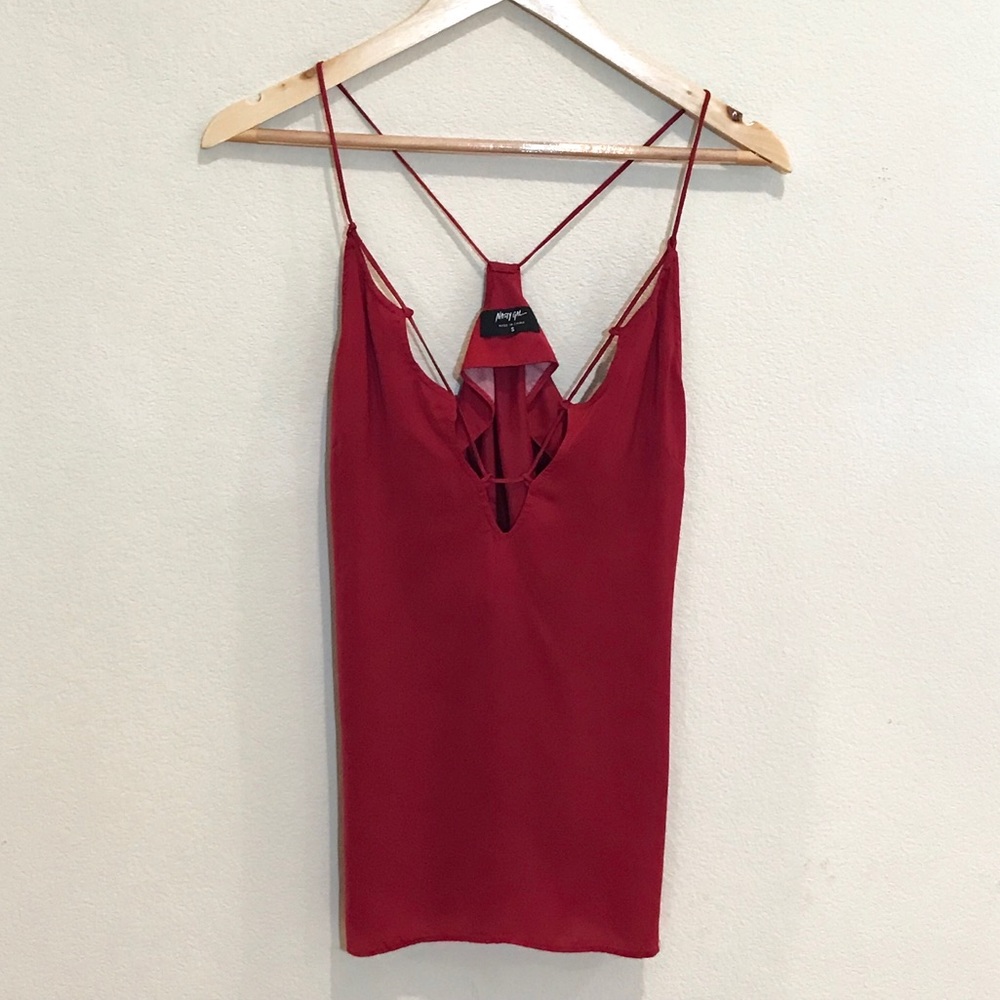 Nasty Gal Red Deep V-Neck Spaghetti Strap Cami
